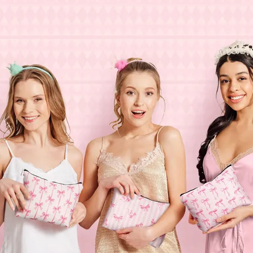 Bolsa De Maquillaje Kacctyen Coquette Bow De Lino Rosa, Paqu