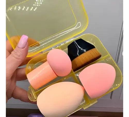 Set Esponja Blender Gota Maquillaje Y Brocha Make Up Color Amarillo Tamaño De La Esponja Mediana