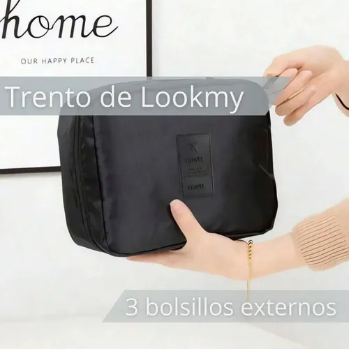 Neceser viajero negro Lookmy | portacosmético necessaire organizador valija o bolso | porta maquillaje y cosméticos impermeable para mujer hombre | ideal maleta, gym, fin de semana, avión