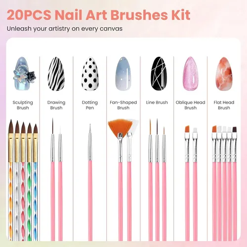Kit Uñas Acrílicas Profesional Rosa Holográfico Con Lámp
