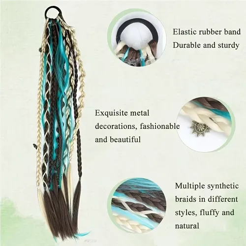 Coleta De Pelo Sintético Azul Bohemio 50cm Para Mujer