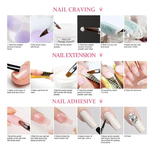 Kit Uñas Acrílicas Profesional Con Luz Uv Blanco Nude