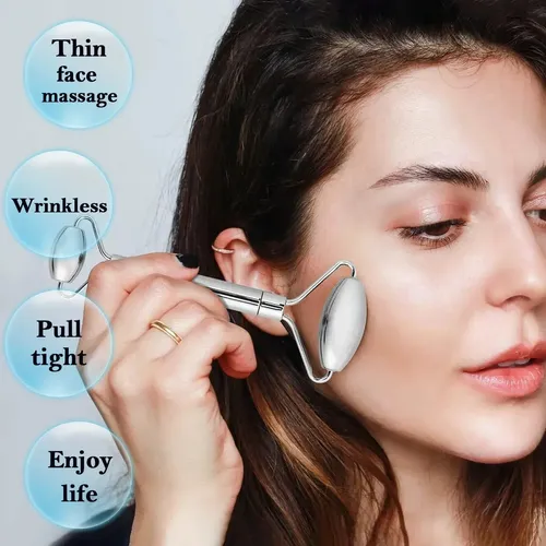 Xm Mz T A Rodillo Facial De Acero Inoxidable Y Gua Sha L