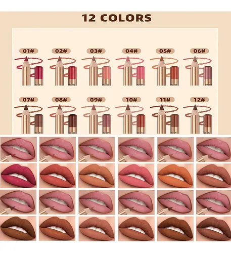 Denestup Set 12 Lápices Delineador Labial Mate Waterproof