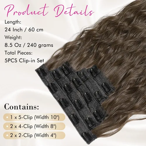 Extensiones Cabello Clip Set 5 Ondas Largas Chocolate 61cm