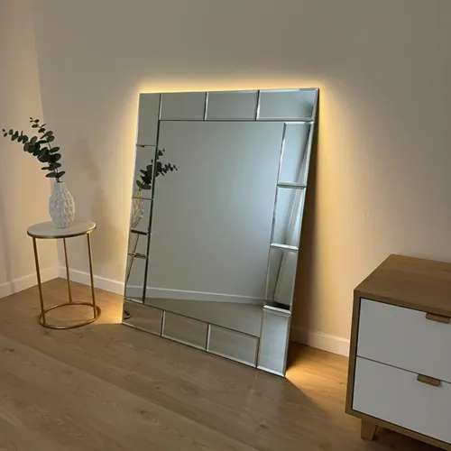 Led Espejo De Pared Biselado Baño Luz 68×53 Rectangular Lujo
