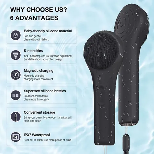 Cepillo De Masaje Facial Con Rodillo Vibratorio Para Limpiez Negro