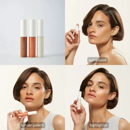 Holista Skincare Makeup Trío (bronzer Rubor Iluminador) Tono del maquillaje Sunset Peach – Sun Kissed – Gold