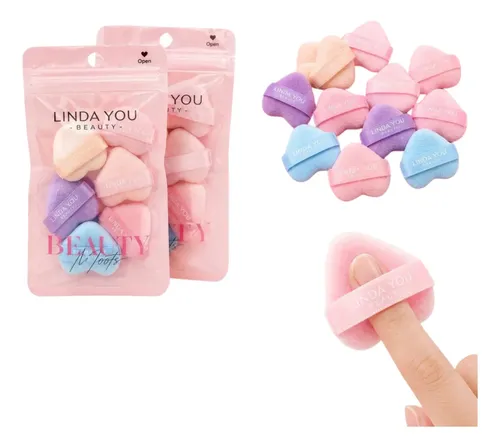Mini Set Puffs Corazón X6 Para Maquillaje Linda You Beauty