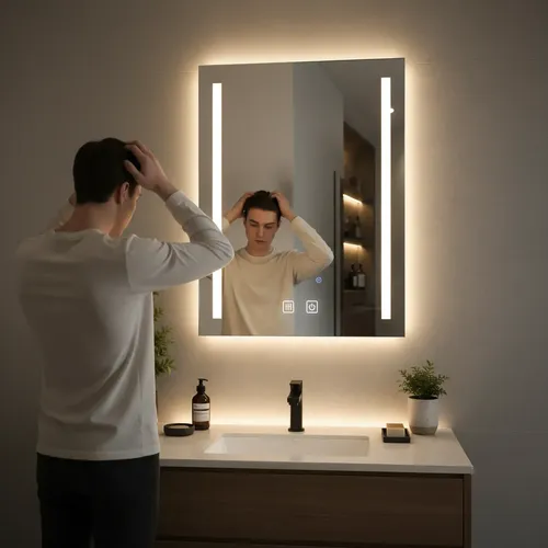 Espejo Desempañado Vertical Luz Led 60x80cm Boton Touch Baño