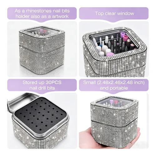 Set 30 Puntas Para Taladro De Uñas Con Estuche Plateado