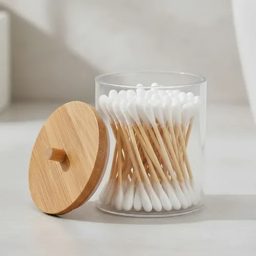 Organizador De Acrílico Con Tapa De Bambú Tipo Frasco