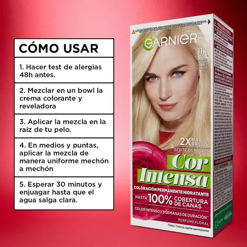 Kit Coloración Permanente Garnier Hidratante Cor Intensa Tono 11.1 Rubio Ultra Claro Ceniza