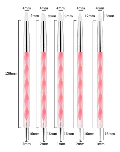 Kit Uñas 5 Piezas Pincel Flor Mármol Silicona Rosa