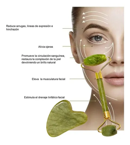Rodillo Facial Piedra Jade Verde Laima Rostro Cuello Masajeador Guasha