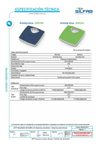 Balanza Mecánica Antideslizante Silfab Hasta 130kg Bm100 Color Azul