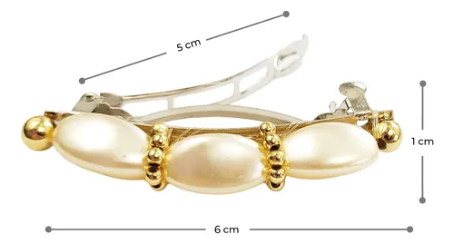 Hebilla Para Pelo Con Perlas Detalles Dorados Pack X12
