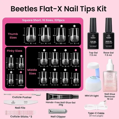 Kit De Uñas En Gel Beetles Flat-x 320pims 16 Tallas