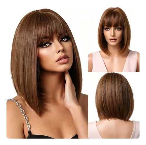 Pelucas Para Mujer Peluca Corta De Bob Con 35cm Castaño Claro S