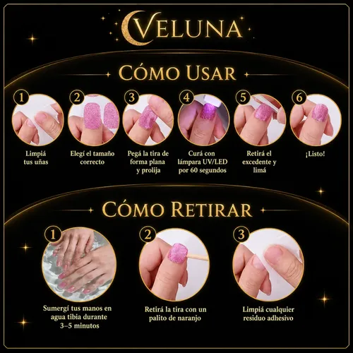 Veluna Tiras Gel Uñas Autoadhesivas Semicuradas Uv X20u