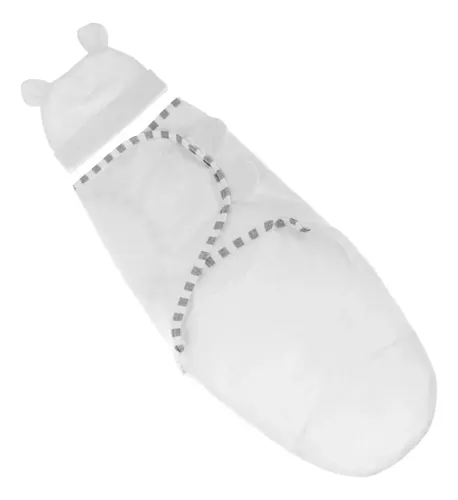 Toalla Swaddling De Algodón Con Gorro, Color Blanco