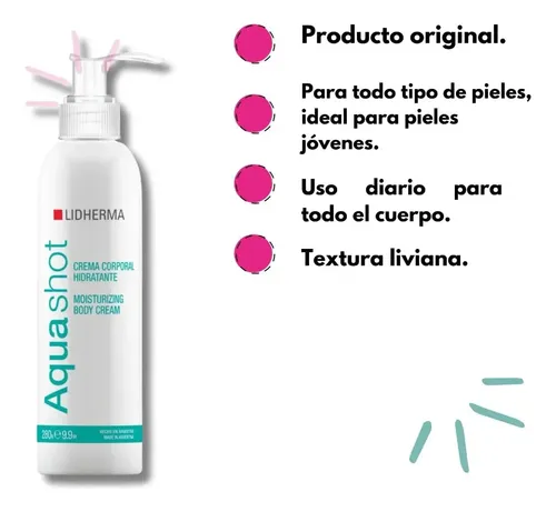 Aquashot Lidherma Crema Corporal Hidratante Humectante 280