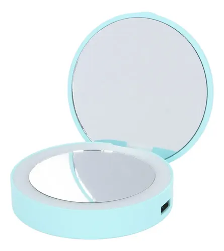 ` Espejo De Maquillaje De Viaje Con Luz Led, Redondo Y &um