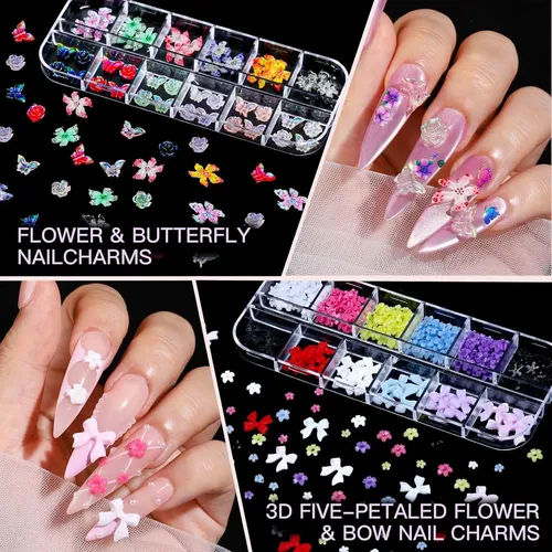 Kit De Uñas Rosa Con Strass 3d Y Pinceles Nail Art
