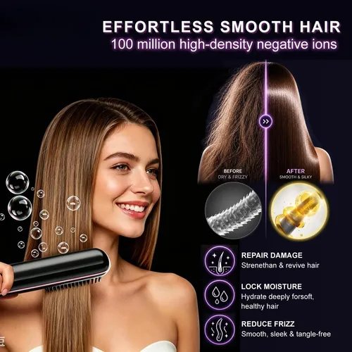 Straight Hair Comb, Rechargeable Portable Electric Brush Negro
