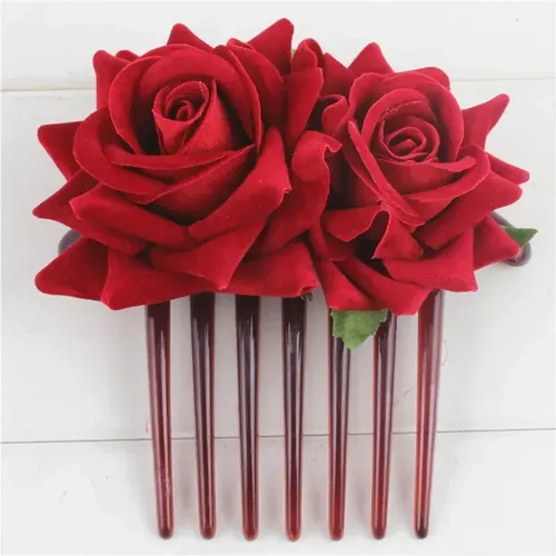 Y Accesorio Para El Cabello Pelo Con Forma Florale Rojo Y