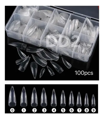 Tips Ultra Fino Flexible Stiletto X100 Salon Uña Esculpidas