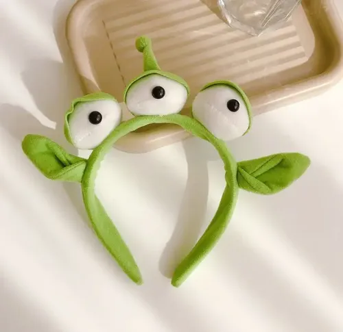 Vincha Rana De Tres Ojos Peluche 2 Piezas Verde