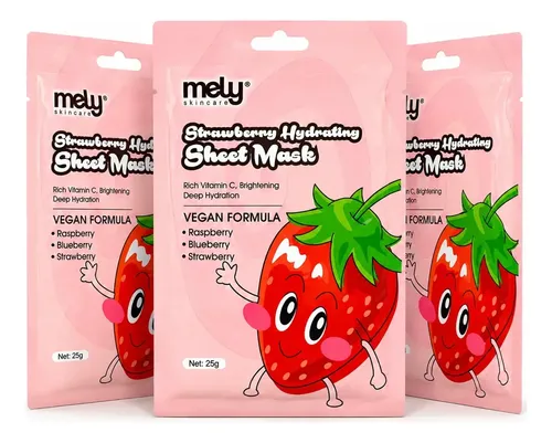 Kit X3 Mascarillas Faciales Mely Frutilla Hidratantes Vit C