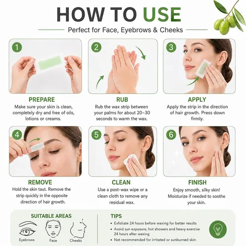 Set Tiras Cera Cejas Rostro 2 Caras 60 Uds Depilación