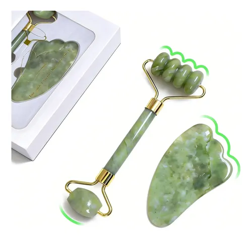 Set Rodillo Facial Y Gua Sha Masajeador Piel