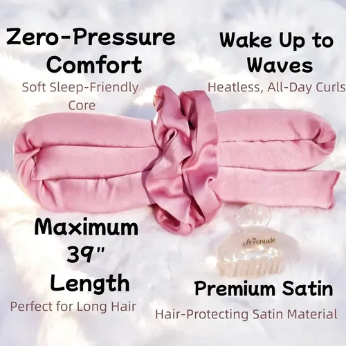Rulos Sin Calor Rosa Con Satin Y Accesorios Para Dormir