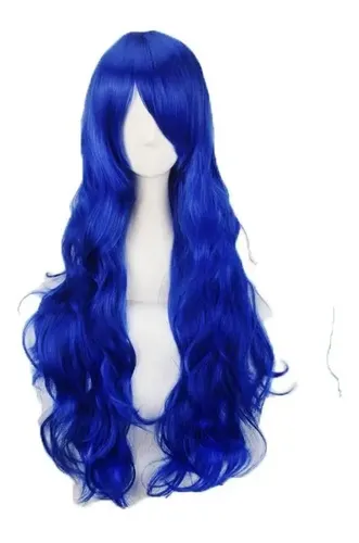 Peluca Con Bucles Azul Fantasía Cosplay Drag Teatro 70 Cm