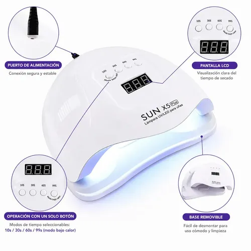 Cabina Uv Led Uñas Sun X5 Plus 120w | 36 Leds Sensor Infrarrojo | Timer 4 Tiempos 10-30-60-99s | Gel Semipermanente Polygel Pantalla Lcd