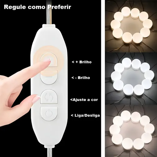 A Kit 10 Espejo Vestidor Luz Led Maquillaje 3 Tonos ,