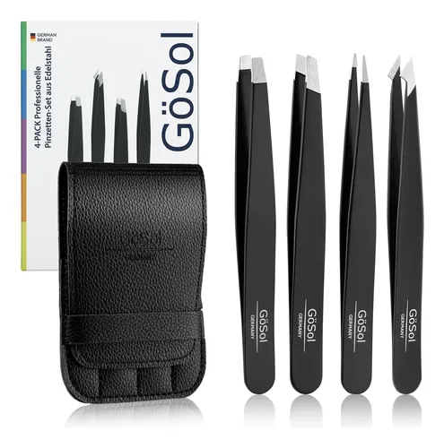 Set 4 Pinzas Profesionales Acero Para Cejas Y Vello