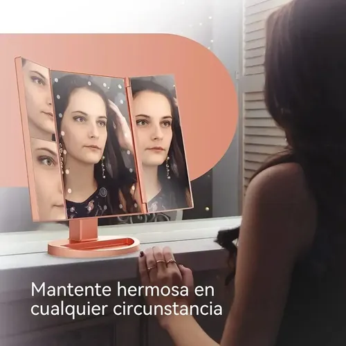 Espejo Maquillaje Luz Tríptica Aumentos 10x/3x/2x Carga Usb