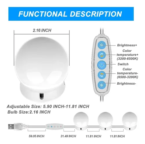 Espejo De Vanity Siccoo Luces Led 10 Bombillas Para Maquilla
