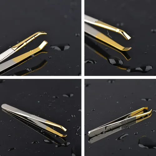 Pinza Para Cejas Curva Portátil Acero Inoxidable