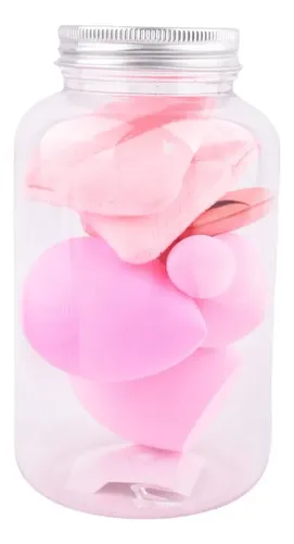 Set De Esponjas De Maquillaje X9 Con Frasco Organizador
