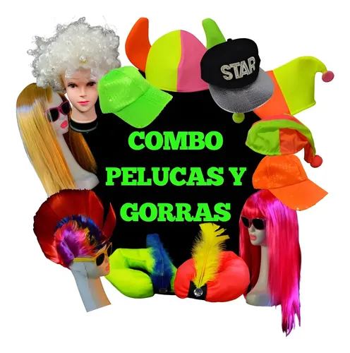 12 Gorros Galeras Pelucas Combo Cotillon Color Fluo Carioca