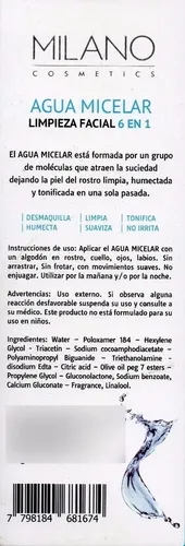 Agua Micelar Milano-limpieza Facial 6 En 1 (200ml) X 6 Unid