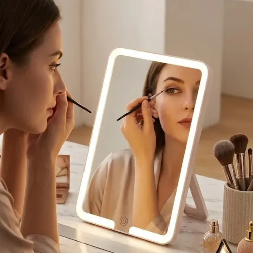 Espejo Touch Luz Led C/soporte Recargable 3 Tonos Maquillaje