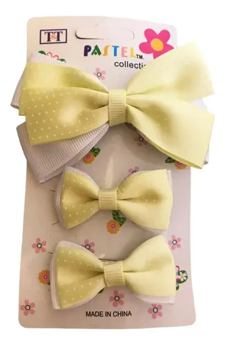 Hebillas Con Moños. Moños Para Niñas. Set De Moños Color Amarillo Claro