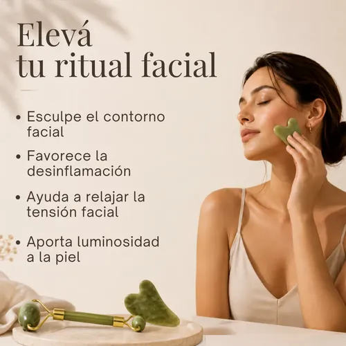 Guasha Facial Rodillo Masajeador Piedra Jade Kit