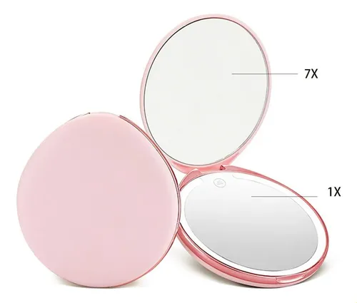 Espejo De Maquillaje De Viaje Con Luz Led, Aumento De